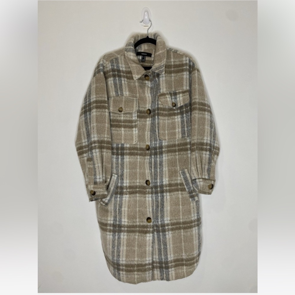 Forever 21 Plaid Beige and Gray Shacket